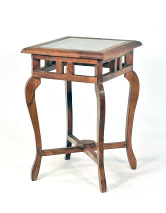 Stolička z teakového dřeva zdobená tepáním se sklem, 31x31x47cm