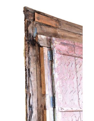 Antik dveře s rámem z Gujaratu, teakové dřevo, tyrkysová patina, 140x20x236cm