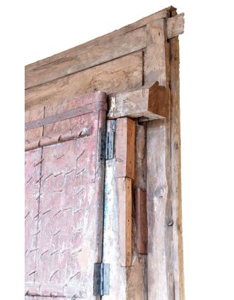 Antik dveře s rámem z Gujaratu, teakové dřevo, tyrkysová patina, 140x20x236cm