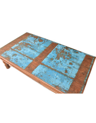 Stolek z teakového dřeva, tyrkysová patina, 165x91x49cm