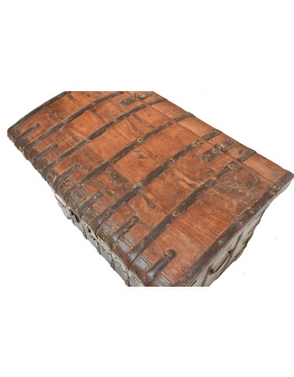 Truhla z teakového dřeva, ručně malovaná, železné kování, 80x53x63cm