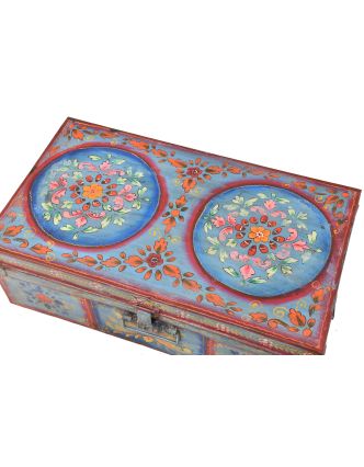 Plechový kufr, ručně malovaný, 77x45x27cm