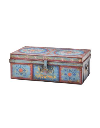 Plechový kufr, ručně malovaný, 77x45x27cm