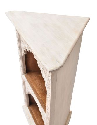 Rohová knihovna z mangového dřeva, ruční řezby, 50x40x93cm