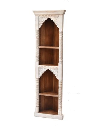 Rohová knihovna z mangového dřeva, ruční řezby, 50x40x180cm