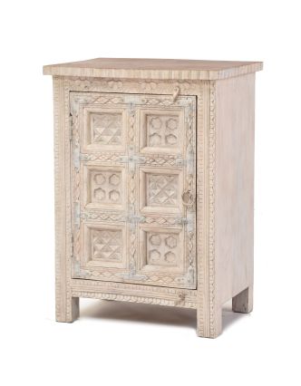 Noční stolek z mangového dřeva, bílá patina, 52x40x78cm