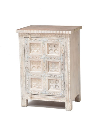 Noční stolek z mangového dřeva, bílá patina, 52x40x78cm