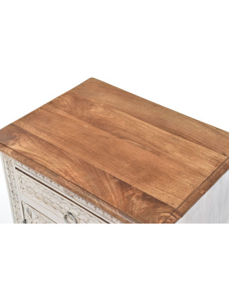 Noční stolek z mangového dřeva, bílá patina, 50x48x70cm