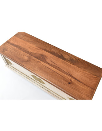 Truhla z mangového dřeva zdobená mosazným kováním,, 118x43x45cm