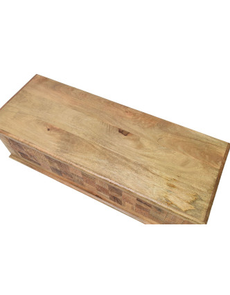 Truhla z mangového dřeva zdobená ručními řezbami, 118x43x45cm