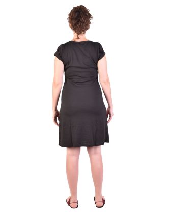 Krátké šaty s krátkým rukávem, černo-vínovo-béžové, kolečka