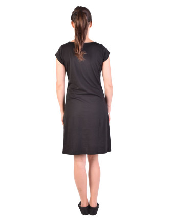 Krátké šaty s krátkým rukávem, černo-modro-šedivé, kolečka