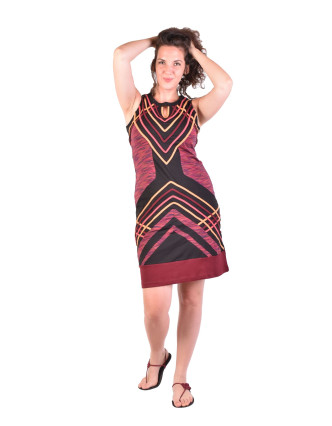 Krátké šaty bez rukávu, černo-vínovo-růžové, design proužky, Bio bavlna s lycro