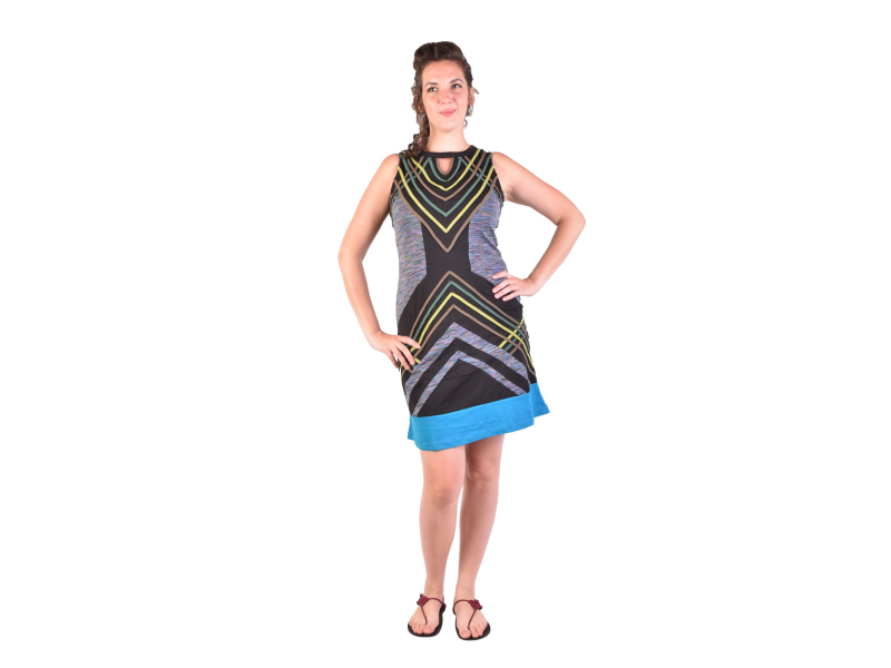 Krátké šaty bez rukávu, černo-zelené, design proužky, Bio bavlna s lycrou
