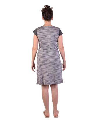 Krátké šaty s krátkým rukávem, šedivo-černé, šedivý melír, potisk
