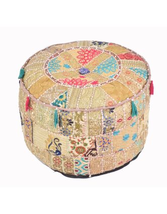 Taburet z Rajastanu, patchwork, kulatý, 55x55x32cm