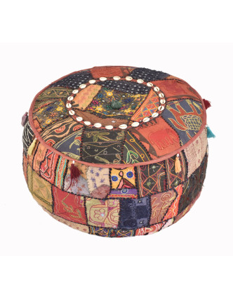 Taburet z Rajastanu, patchwork, kulatý, 52x52x26cm