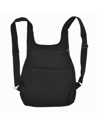 Originální batoh s pěti kapsami, černý s potiskem, ruční práce, 32x36cm