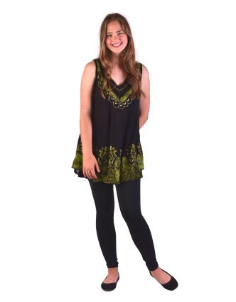 Letní halena/mini šaty bez rukávu, výšivka, černo-zelená