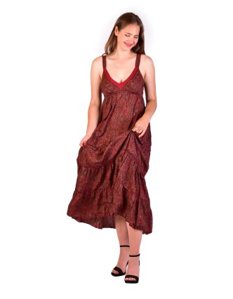 Dlouhé šaty na ramínka, červené s drobným paisley potiskem