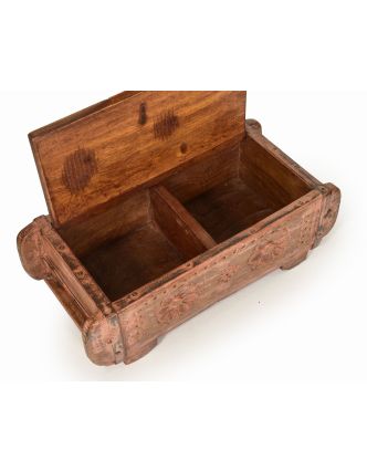 Antik dřevěná truhlička, ruční řezby, mango, 32x15x11cm