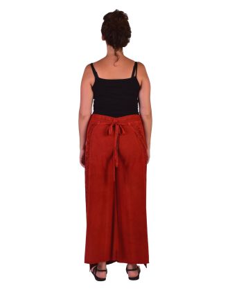 Dlouhé zavinovací kalhoty s výšivkou, červené