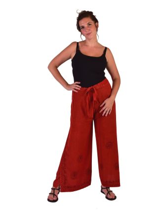 Dlouhé zavinovací kalhoty s výšivkou, červené