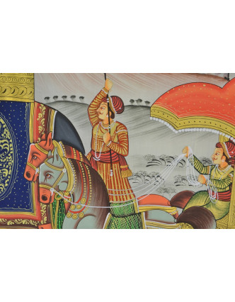 Malba na hedvábí, cesta panovníka, vyobrazeni sloni a koně, 100x75cm