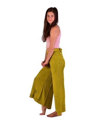 Dlouhé zavinovací kalhoty s výšivkou, žluté