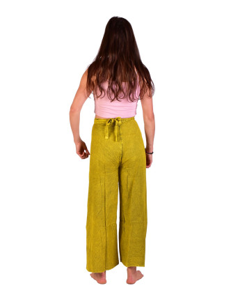 Dlouhé zavinovací kalhoty s výšivkou, žluté