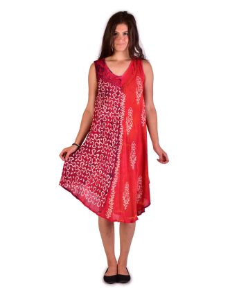 Krátké červené volné šaty bez rukávu, výšivka, potisk ornamenty