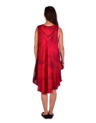 Krátké volné červené šaty bez rukávu, potisk ornamenty, výšivka