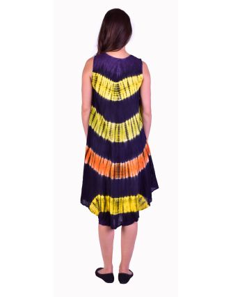 Krátké barevné šaty bez rukávu, fialový podklad, výšivka