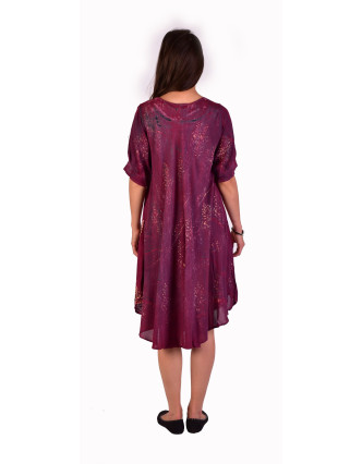 Krátké světle fialové šaty s rukávkem, výšivka, potisk