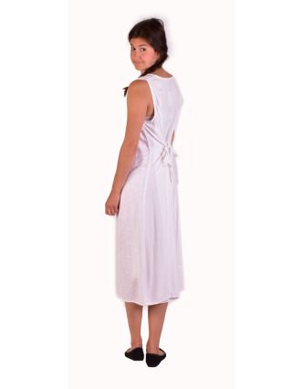 Dlouhé bílé šaty bez rukávu, výšivka, zavazování na zádech