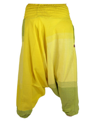 Žluto zelené turecké kalhoty s žabičkováním a kapsami