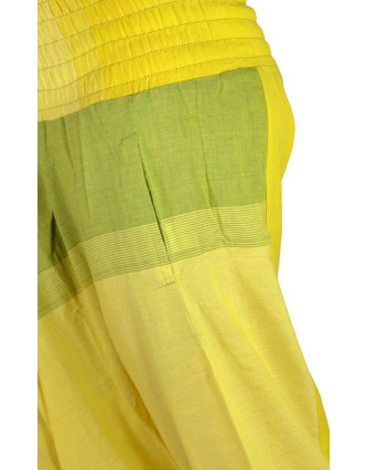 Žluto zelené turecké kalhoty s žabičkováním a kapsami