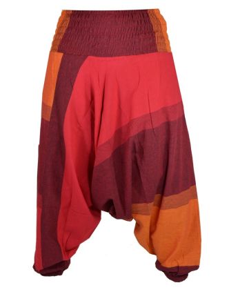 Vínovo oranžovo červené turecké kalhoty s žabičkováním a kapsami