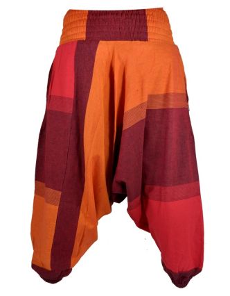 Vínovo oranžovo červené turecké kalhoty s žabičkováním a kapsami