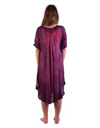 Krátké tmavě fialové šaty s rukávkem, výšivka, potisk