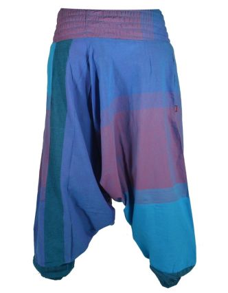 Tyrkysovo fialové turecké kalhoty s žabičkováním a kapsami