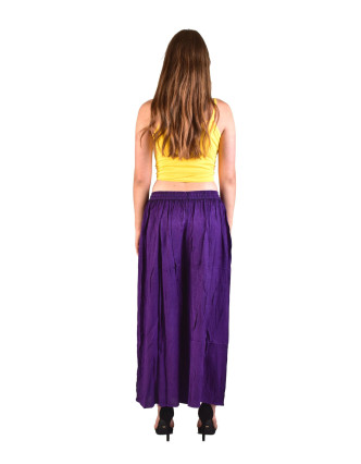 Dlouhé thajské kalhoty, tmavě fialové, pružný pas, výšivka