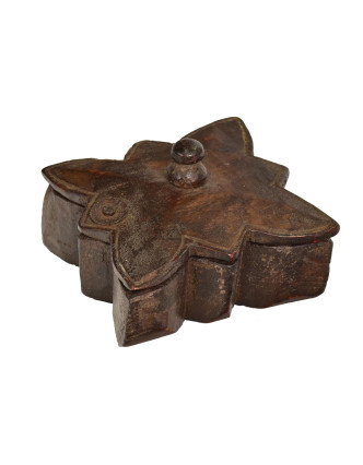 Krabička na Tiku, antik, teakové dřevo, ručně vyřezaná, 11x12x5cm