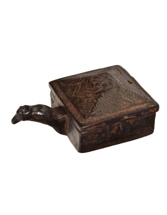Krabička na Tiku, antik, teakové dřevo, ručně vyřezaná, 10x17x5cm