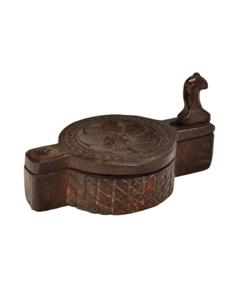 Krabička na Tiku, antik, teakové dřevo, ručně vyřezaná, 12x21x11cm