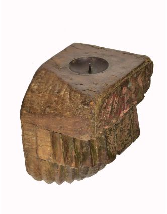 Antik svícen z mangového dřeva, 15x16x11cm