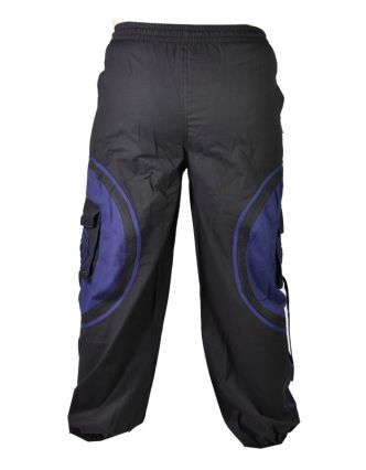 Unisex balonové kalhoty s aplikací spirály a kapsami, černo-modré