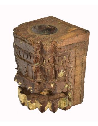 Antik svícen z mangového dřeva, 12x13x17cm