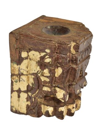 Antik svícen z mangového dřeva, 12x13x17cm