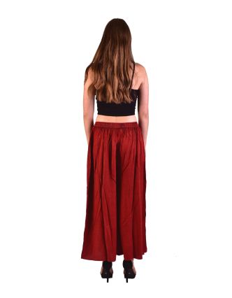 Dlouhé thajské kalhoty, červené, pružný pas, výšivka